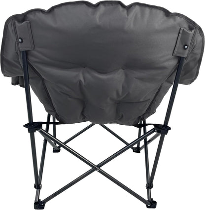 Black Sierra Plush XL Padded Camping Chair for Adults, Oversized Heavy Duty Folding Seat Supports 400 lbs, Plush Comfort with Cup Holders & Carry Bag for Camping, Tailgating, Patio, RV