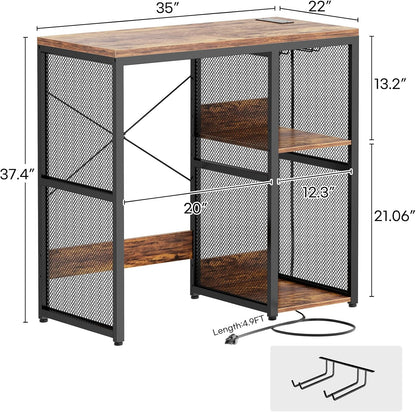 Homieasy Mini Fridge Cabinet with Power Outlet, Rustic Brown | Coffee Bar Cabinet with Mini Fridge Space, Industrial Liquor Cabinet with Wine Storage & Glass Holder for Dorm, Living Room