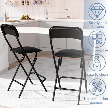 Folding Bar Stool with Back, 300lb Capacity, Collapsible Stool for Kitchen Bar, Height 25"- 2PC
