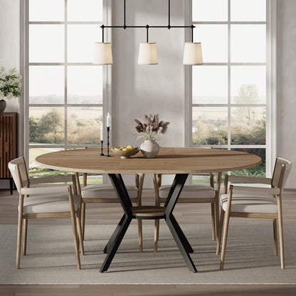 42"-58" Extendable Round Dining Table for 4-6, Kitchen Oval Table with Built-in Flip Leaf & Storage Shelf, Space Saving Modern Design with Sturdy Metal Legs for Kitchen, Living Room & Small Apartments