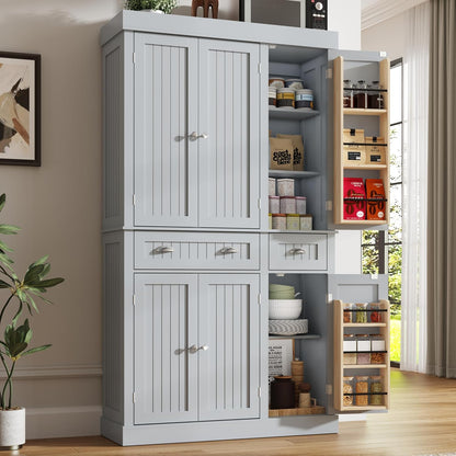 71" Tall Kitchen Cabinet Pantry Storage,Modern Kitchen Hutch Cabinet with Doors and Adjustable Shelves,Large Freestanding Food Pantry with 2 Drawer for Dining Room, Living Room, Hallway,Grey