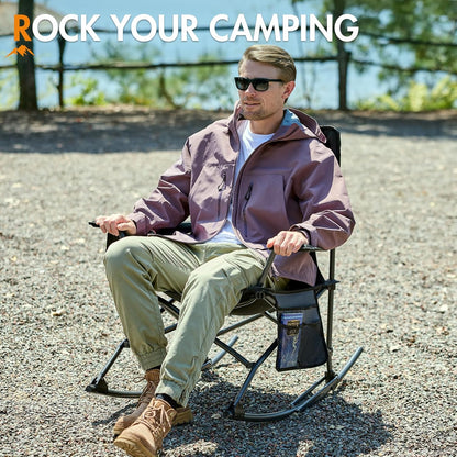 Portal Outdoor Rocking Chair Camping Folding Portable Rocker with Cup Holder Side Pocket Carry Bag, Support 350LBS (Black)