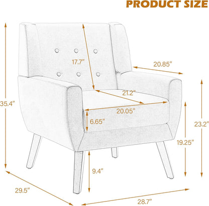 PU Leather Accent Chairs Set of 2, Upholstered Armchair, Cream | Mid Century Modern Living Room Chair, Button Tufted Wingback Chair with Removable Cushion, Bedroom Side Reading Seat