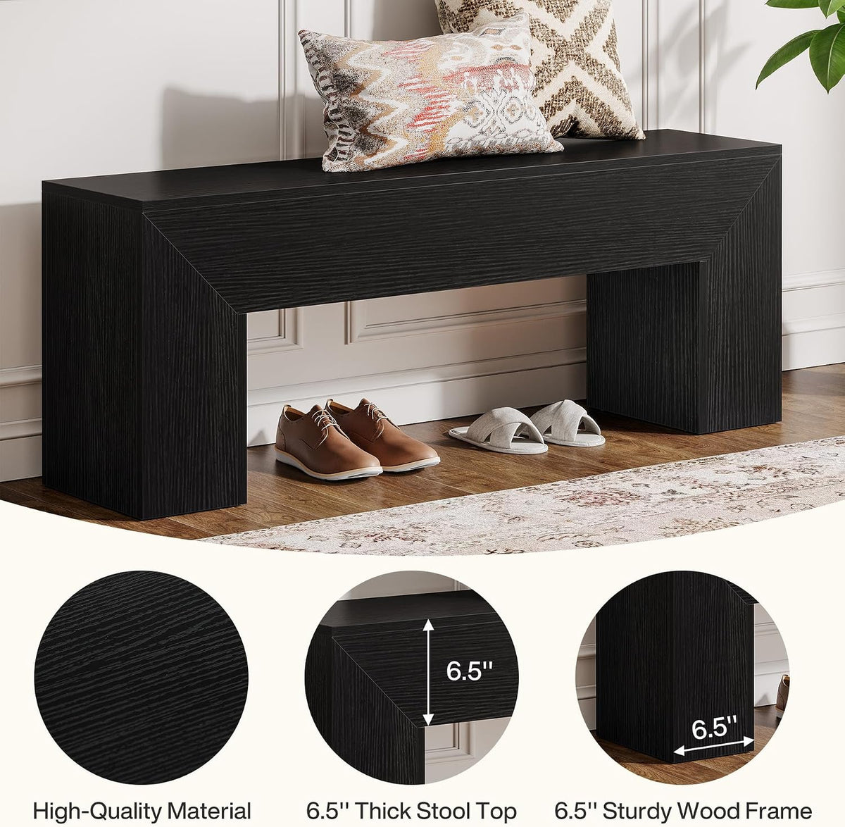 Tribesigns 47'' Wooden Entryway Bench, Farmhouse Entry Bench Seat, Indoor End of Bed Bench with Storage Capability for Living Room, Bedroom, Hallway, Easy Assembly, Black