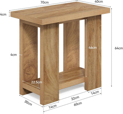 LITTLE TREE 2-Tier Side Table, Farmhouse End Table with Storage Shelves, Small Nightstand Wooden Beside Table Bed Side Table for Small Spaces, Living Room, Bedroom, Light Brown