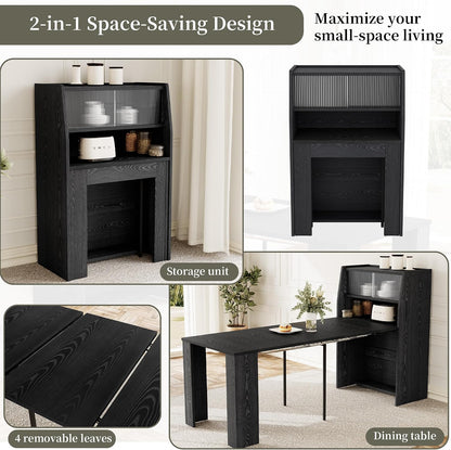HIPIHOM 86.6" Extendable Dining Table for 4-6, MDF, Storage Cabinet | Retractable Console Table, Storage Cabinet for Kitchen or Dining Room, Ideal for Small Space, Apartment, Family Meal