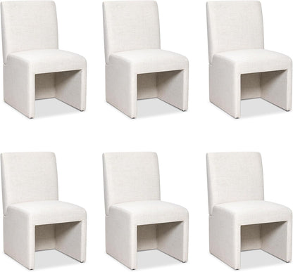 RNKSFX Beige Upholstered Dining Chairs Set of 6, Kitchen & Dining Room Chairs, Mid Century Modern Chairs, Linen Dining Chairs with Wooden Frame, Fabric