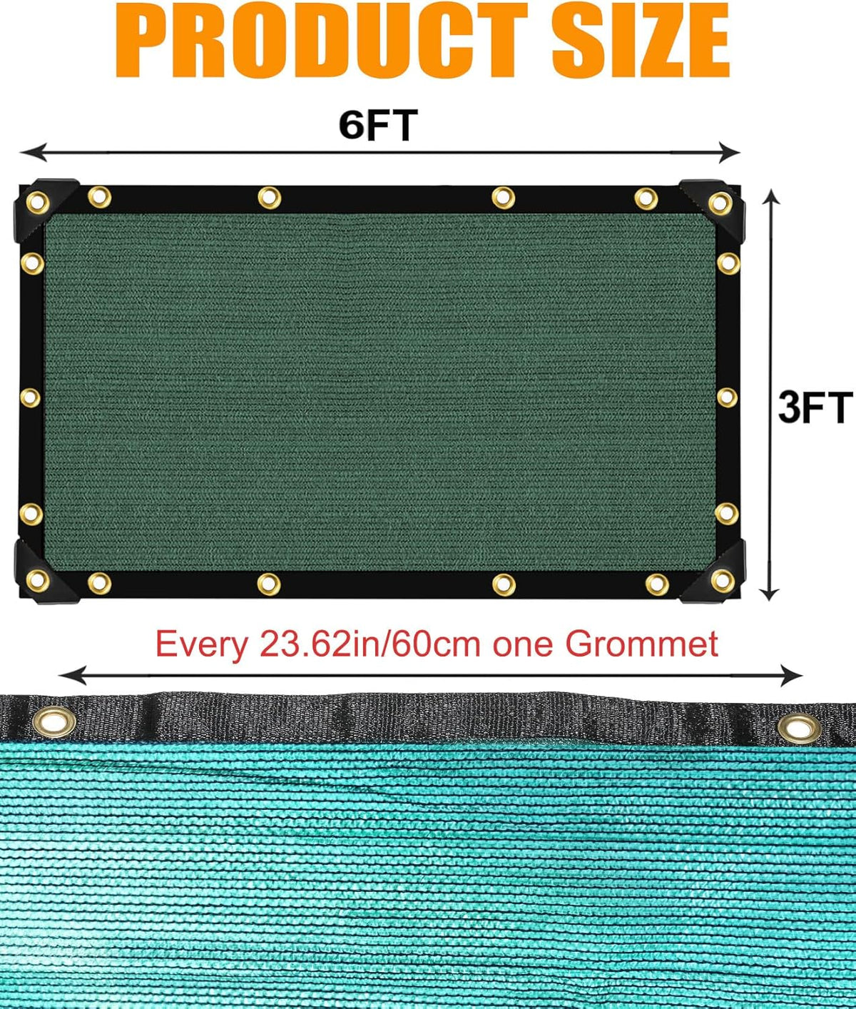 e.share 70% Shade Cloth for Garden, 3 Ft X 6 Ft Sun Shades Outdoor Patio with Grommets for Plant Covers,Porch Screen,Pergola Shade Cover,Greenhouse,Green