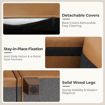 SITJOY Faux Leather Modular Sectional Sofa with Storage, Mid Century Modern Sectional Couches for Living Room, 11.8" Wide Armrests, 96" Wide 3 Seater L Shaped Couch with Chaise, Brown