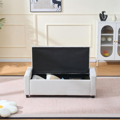 48" Storage Bedroom Bench for End of Bed, Faux Linen Upholstered Storage Ottoman with Arms for Bedroom,Living Room, Entryway, Beige