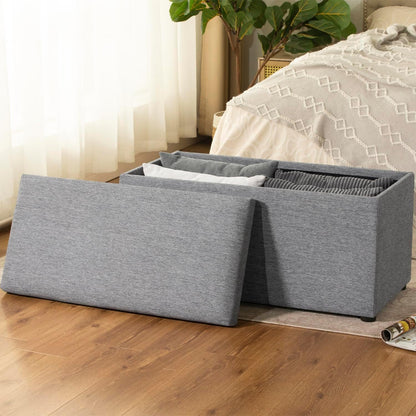 Adeco 35 Inches Storage Ottoman Bench, Non-Folding End of Bed Foot Rest Stools Ottoman with Thicker Foam Padded Seat, Upholstered Storage Chest for Living Room, Entryway, Bedroom