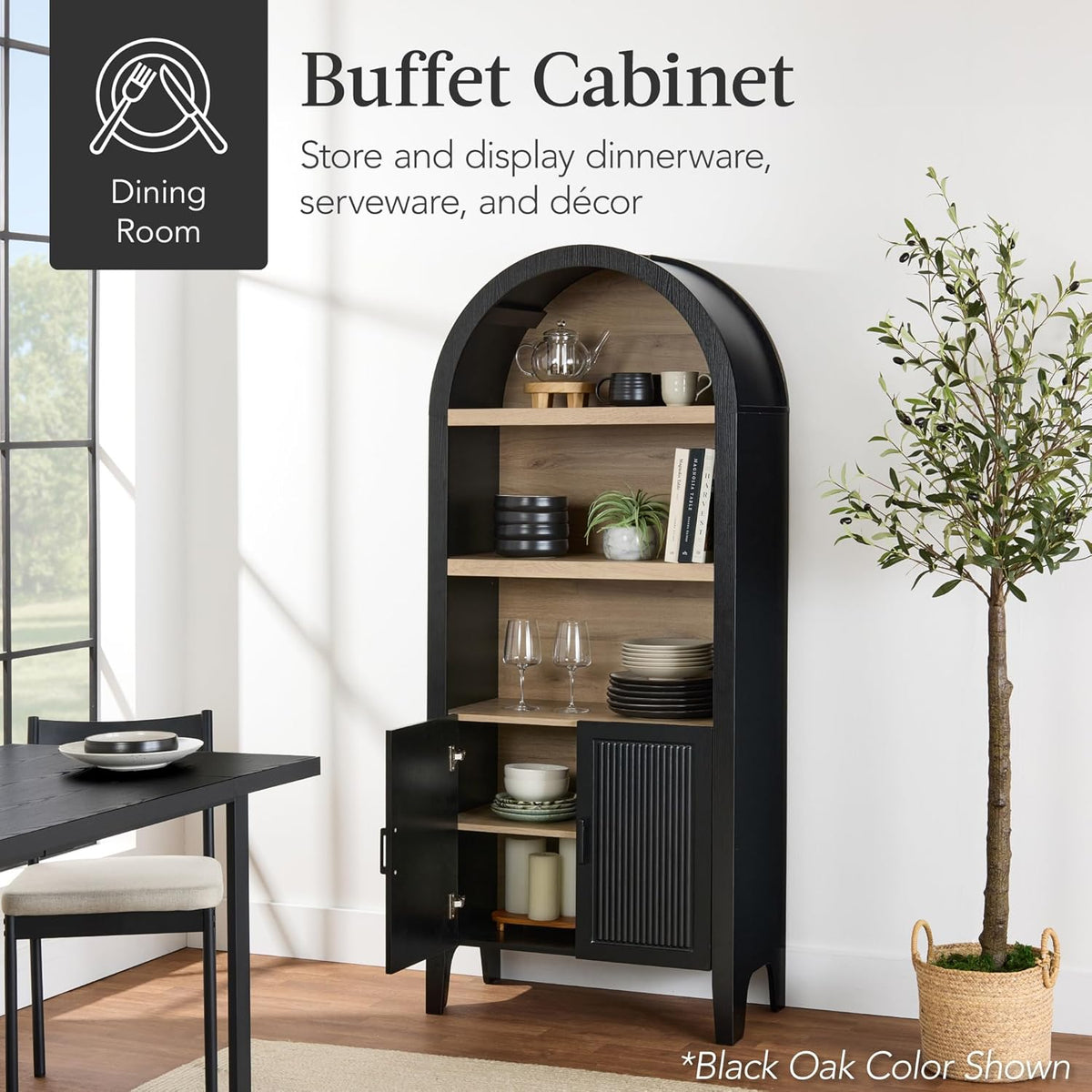 Best Choice Products 72" Tall Arched Pantry Cabinet w/Reeded Doors, 5-Tier Bookshelf, Armoire, Hutch, Bookcase, Storage Cabinet w/Adjustable Shelves, for Dining Room and Livingroom - Sage