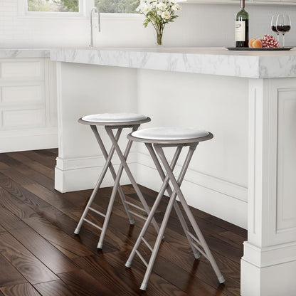 Lavish Home Folding Stool with Padded Backless Seat Set of 2, White, 24” | Counter Height Bar Stools with 225lb Capacity, Portable Indoor & Outdoor, Extra Seat for Kitchen, Rec Room or Camping