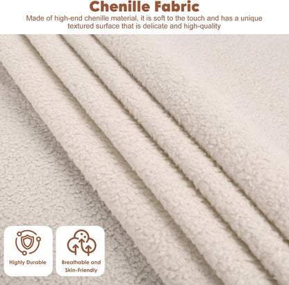 Garvee Chenille Upholstered Queen Bed Frame, Wingback Design, Beige