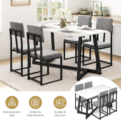 5-Piece Dining Table Set for 4, Modern Faux 47.24" Marble Kitchen Table with 4 Velvet Chairs, Stylish Small Dining Table Set for Apartments & Small Spaces