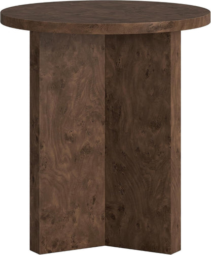 Henn&Hart 20" Scandinavian Round Wooden End Table, Side Table, Nightstand with X-Base for Living Room, Office, Family Room, or Bedroom, Walnut Burl