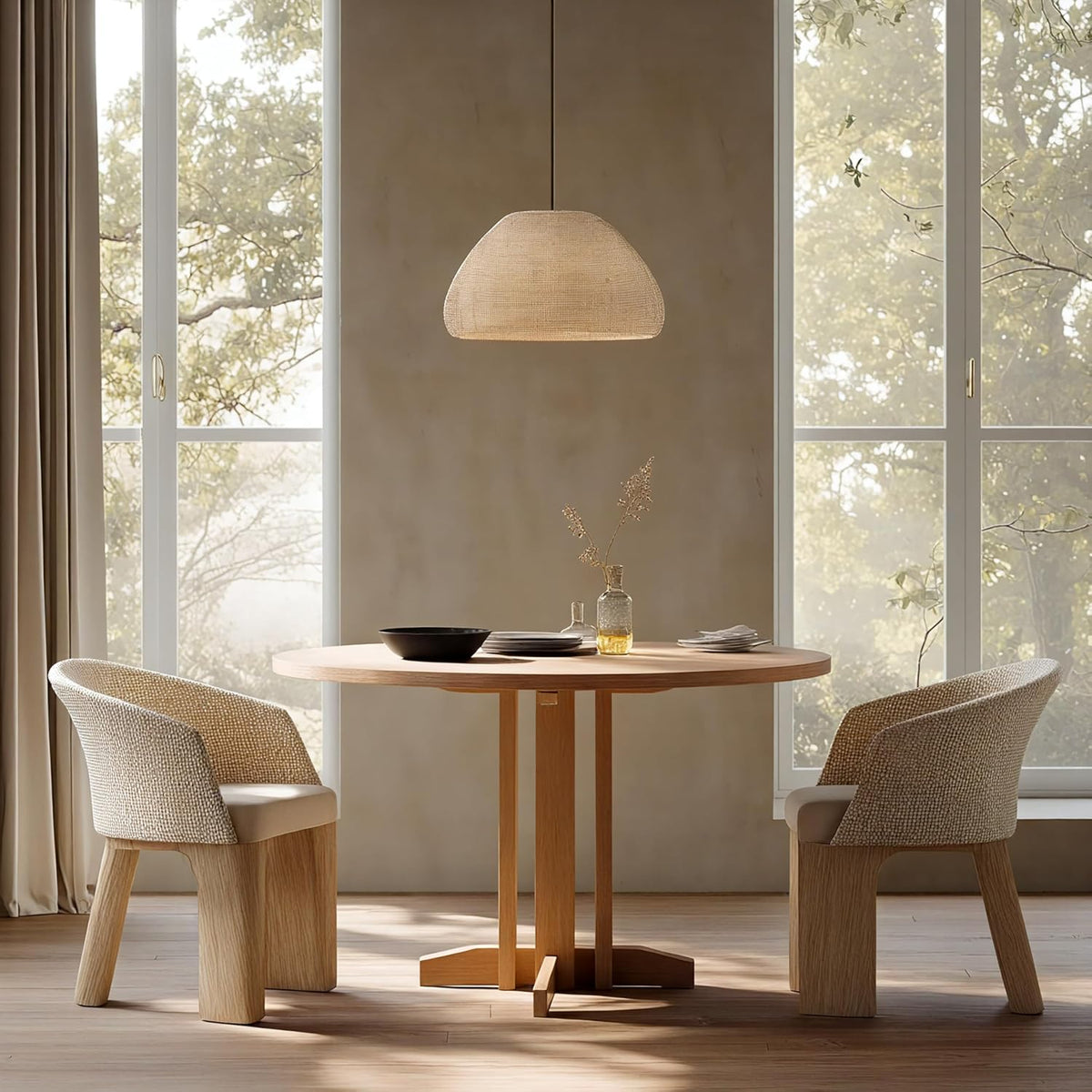 Acanva 47" Small Round Dining Table for 4 Person, MDF Top and Sturdy Wood Base Structure, Modern Design for Kitchen, Compact Space & Apartment, Natural Oak