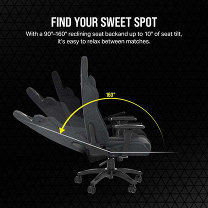 Corsair TC100 Relaxed Gaming Chair - Fabric - Racing-Inspired Design - Lumbar Pillow - Detachable Memory Foam Neck Pillow - Adjustable Seat Height - Adjustable Armrests - Gray and Black