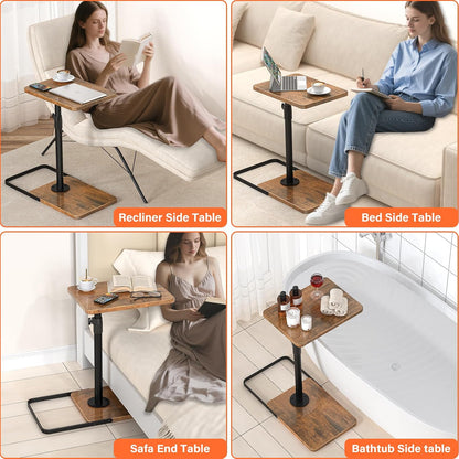 TV Tray Table for Couch - Adjustable Height & 360°Swivel Panel Design，Larger Metal and Wooden Base to Prevent Slipping，Sofa Armrest Tray Table for Eating Laptop Couch Bed Dinner or Small Space