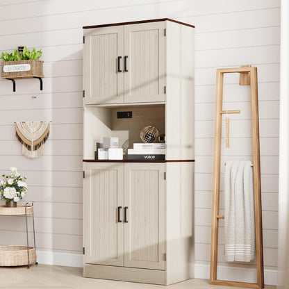 MHOM 71" Tall Pantry Cabinet with Charging Station, Farmhouse Kitchen Hutch with Adjustable Shelves, Modern Kitchen Pantry Storage Cabinet for Dinning Room & Living Room, Antique Oak
