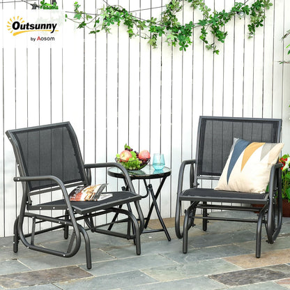Outsunny Porch Glider Set of 2 Steel Frame Black | Swing Glider Chair, Breathable Mesh Fabric, Curved Armrests, for Garden, Poolside, Backyard, Balcony