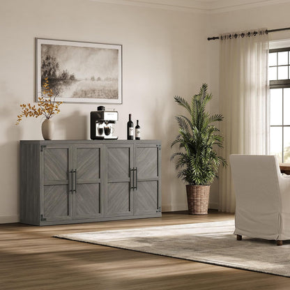SICOTAS Buffet Cabinet with 4 Doors, Modern Sideboard Cabinet with Storage and Adjustable Shelves, Large Credenza Storage Cabinet (1, Ash Gray)