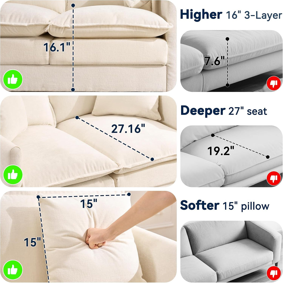 Loveseat Sofa Couch, Small Mini Compact 50" Love Seat 27" Deep Cloud Sofa Seat Washable Chenille Pillow for Apartment Bedroom Dorm Attic Studio Office Living Room Small Space 50-Beige
