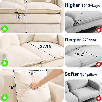 Loveseat Sofa Couch, Small Mini Compact 50" Love Seat 27" Deep Cloud Sofa Seat Washable Chenille Pillow for Apartment Bedroom Dorm Attic Studio Office Living Room Small Space 50-Beige
