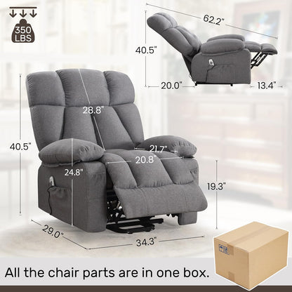 jonpony Power Lift Recliner Chair for Elderly, Big and Tall Lift Chair with Massage and Heat for Living Room, Fabric Electric Recliner Chairs with 4 Side Pockets, USB Charge Port, Grey