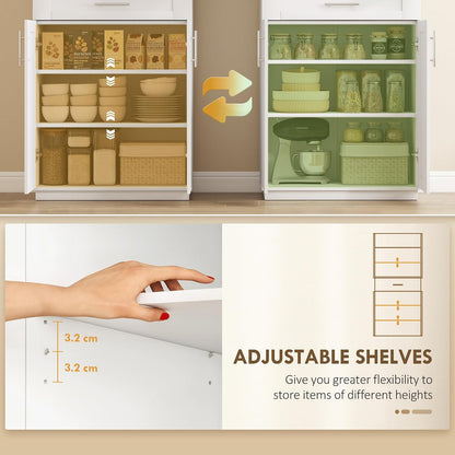 HOMCOM 72" Kitchen Pantry Cabinet Freestanding Storage Cabinet White | 4 Doors, Drawer, 3 Adjustable Shelves, for Dining Room
