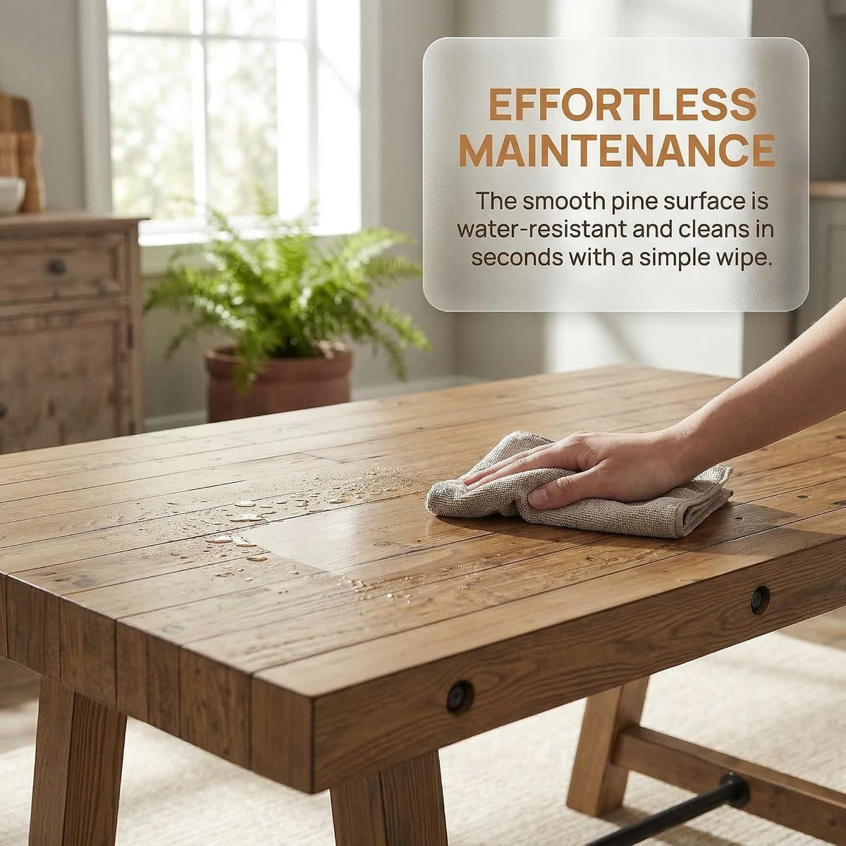Rustic Dining Table for 4-6 People, 59" Farmhouse Rectangular Kitchen Table, Reclaimed Solid Wood Dining Room Table with Trestle Base for Kitchen/Dining Room, Home Office, Rustic Brown