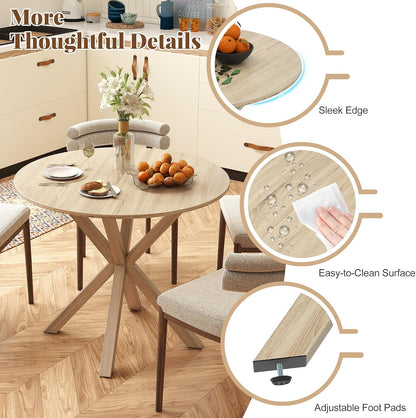 Giantex 36" Round Dining Table for 4, Farmhouse Kitchen Table with Rubber Wood Legs, Adjustable Foot Pads, Dining Room Tables for Dinette, Small Space, Dinner, Living Room, Restaurant, Oak