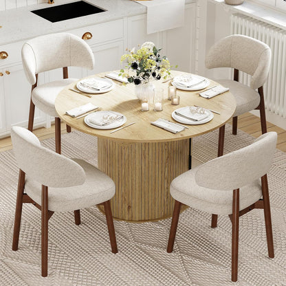 MALOL 47"-63" Extendable Round to Oval Dining Table Chairs Set for 4-8, Modern Wooden Kitchen Table and Chairs with Hidden Storage and Fluted Design for Dining Room/Small Space(Natural Wood and Brown)