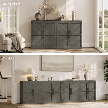 SICOTAS Buffet Cabinet with 4 Doors, Modern Sideboard Cabinet with Storage and Adjustable Shelves, Large Credenza Storage Cabinet (1, Ash Gray)