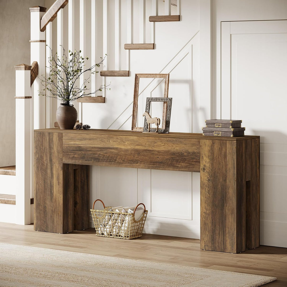 Tribesigns 71-Inch Long Console Table for Entryway, Farmhouse Sofa Console | Wood Entry Table, Console Table for Hallway, Foyer, 300 Lb Capacity, Sturdy and Stable, Easy Assembly, Rustic Brown