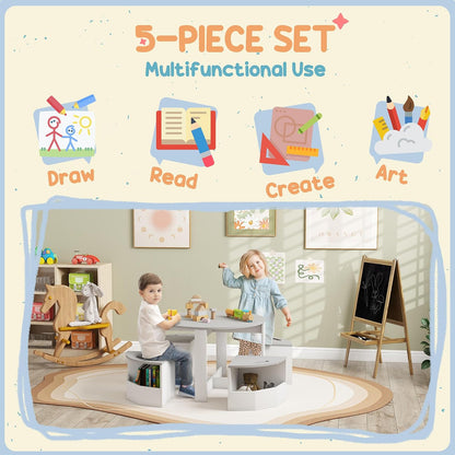 Kids Table and Chairs Set, 5-Piece with Storage for Art and Play, Gray | Gray Kids Furniture Set for Drawing, Crafts, Playrooms, Classrooms, and Nurseries with Storage