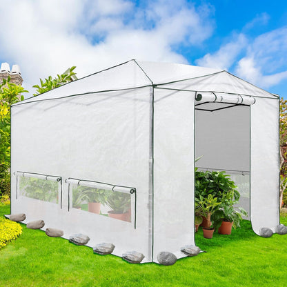 EAGLE PEAK Woven Replacement Cover for 12x8 Portable Walk-in Pop up Greenhouse, Front and Rear Roll-Up Zipper Entry Doors and 4 Roll-Up Side Windows (Frame Not Included), White