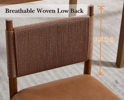 EALSON Rattan Dining Chairs Set of 2 Leather Upholstered Dining Room Chairs with Walnut Wooden Legs and Woven Back Mid Century Modern Kitchen Chairs Comfortable Armless Side Chairs for Kitchen, Brown