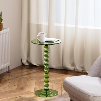 Acrylic Side Table, End Table Round Top with Solid Post for Living Room, Bedroom, Balcony, Easy Assembly (Pedestal, Green)