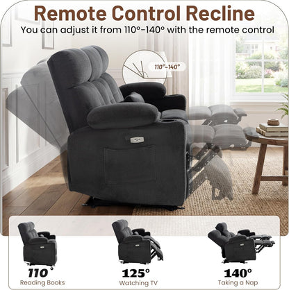 Power Reclining Sofa with Heat and Massage| RV Wall Hugger Recliner Sofa with Electric Tilt | RV 3 Seater Recliner Sofa for Living Room (Sofa Grey)