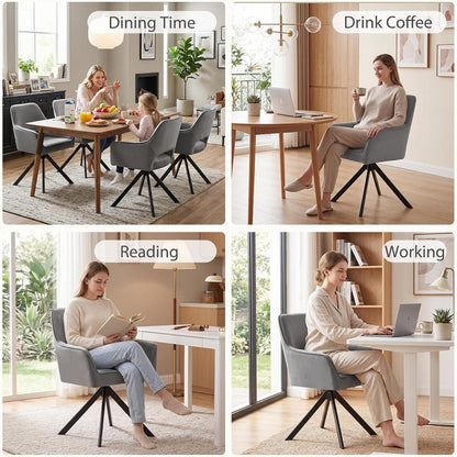 Furniliving Modern Swivel Dining Chairs Set of 2, Upholstered Chenille Dining Room Chairs with Thicken Cushion, 360° Rotating Kitchen Chairs with Metal Legs for Dining Room
