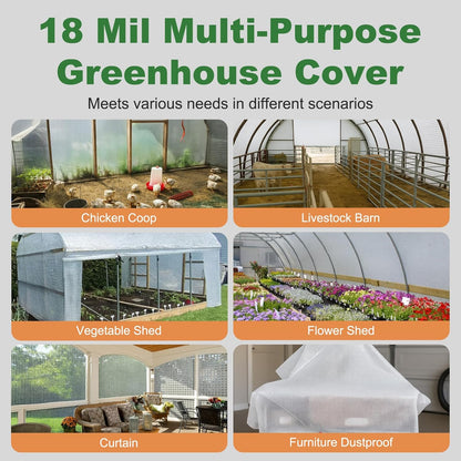 18 Mil Greenhouse Cover, 8x6 FT Clear Heavy Duty Greenhouse Tarp, UV Resistant Waterproof Green House Plastic Covering with Grommets for Garden, Farms, Nursery