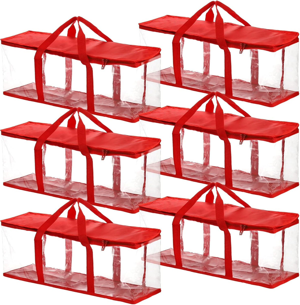 Fasmov 6 Pack DVD Storage Bags Hold up to 240 DVDs (40 Each Bag), Water Resistant DVD Holder Case with Handles, Transparent PVC Media Storage for DVDs, CDs, Video Games, Books, Red