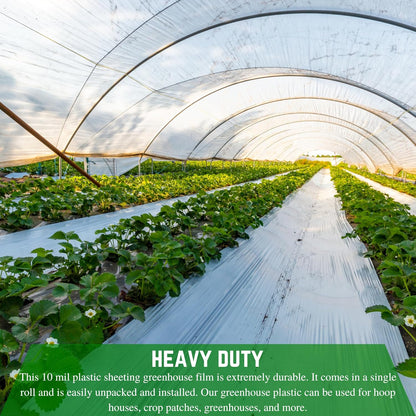 Farm Plastic Supply - String Reinforced 4 Year UV Resistant 10 mil Clear Greenhouse Plastic Sheeting - 4 Year UV Resistant Polyethylene Greenhouse Film, Hoop House Green House Cover (42' x 30')
