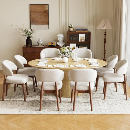 MALOL 47"-63" Extendable Round to Oval Dining Table Chairs Set for 4-8, Modern Wooden Kitchen Table and Chairs with Hidden Storage and Fluted Design for Dining Room/Small Space(Natural Wood and Brown)