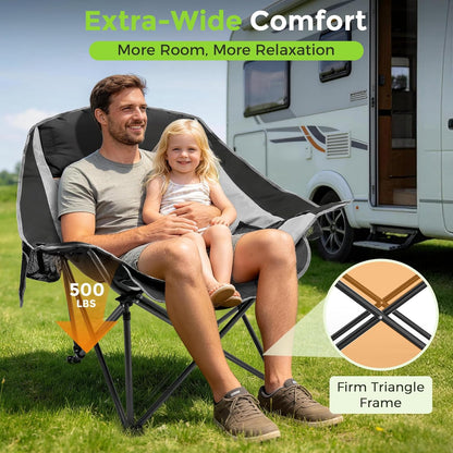 Suteck Oversized Camping Chairs for Adults - Heavy Duty Padded Camping Chair Folding Lawn XL Camp Chair with Cup Holders for Outdoor Sports Beach Fishing, Support to 500 lbs