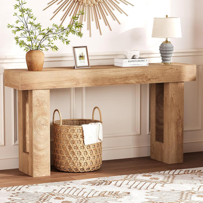 Garvee Narrow Entryway Table, 63 in Long Wooden Couch Table Behind Sofa, Farmhouse Entryway Console, Perfect for Living Room, Hallway, Bedroom, Easy Assembly, Natural Wood