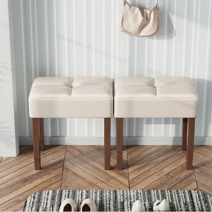 EOSVALO Leather Vanity Stool, 18.7 Inch Wide Rectangle Ottoman Bench for Makeup Room, Vanity Chair with Wood Legs for Piano Room, Bedroom,Living Room with Customizable (Cream)
