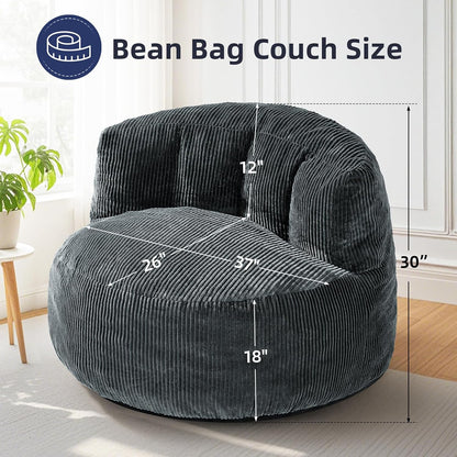 MASVIS Bean Bag Chair,3ft Memory Foam Bean Bag Chair for Adults Kids Teens,Soft Velvet Comfy Floor Chair with Supportive Backrest,Lazy Sofa Lounge Chair for Living Room Game Room,Portable Sofa,Grey