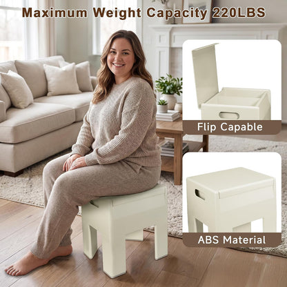 Modern Nightstand - Multifunctional Plastic Bedside Table with Storage Space, Side Table Easy Assembly for Bedroom, Dorm and Small Areas (14.2" D x 11.8" W x 15.78" H, Beige White)